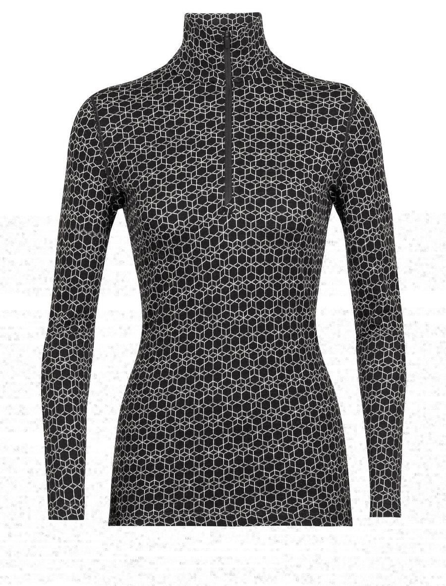 Base Layers Icebreaker Merino 250 Vertex Long Sleeve Half Zip Alpine Geo Damskie Czarne Białe | PL 1109NWYB